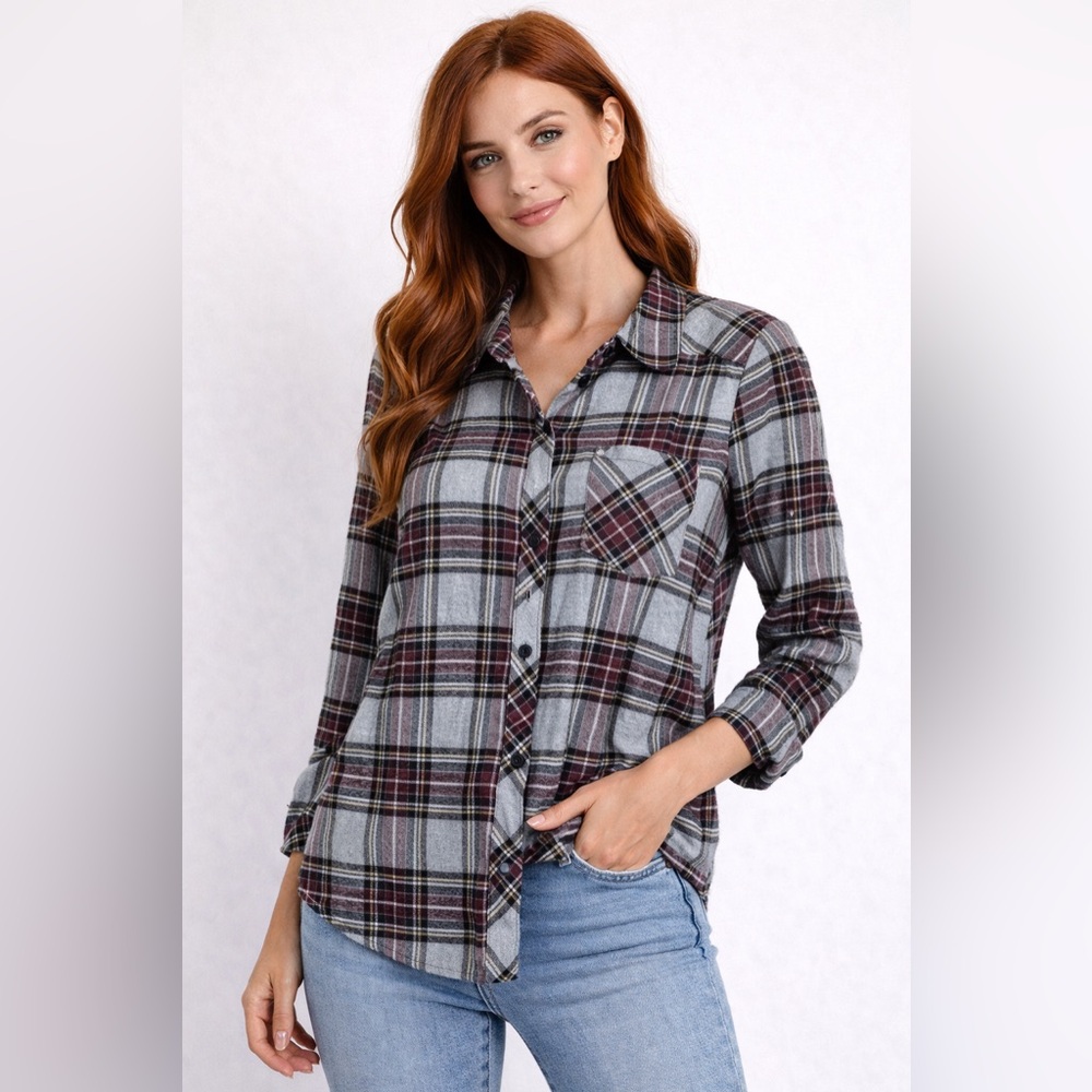 Ci Sono Multicolor Plaid Flannel Shirt